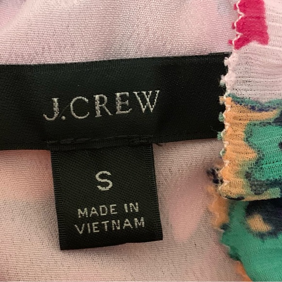 J Crew blouse top S floral ruffle neck chiffon elastic waist short sleeve - Picture 4 of 5